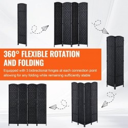 Neliosainen taitettava tilanjakaja keisaripuusta ja paperirottingista musta