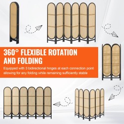 Tilanjakaja 6 paneelia käsinkudottu rottinki paulownia puurunko taitettava musta ja ruskea