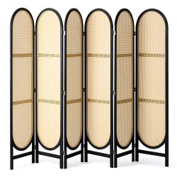 Tilanjakaja 6 paneelia käsinkudottu rottinki paulownia puurunko taitettava musta ja ruskea