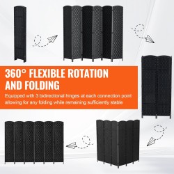 6-paneelinen taitettava tilanjakaja keisaripuurunko käsinkudottu paperirottinki musta