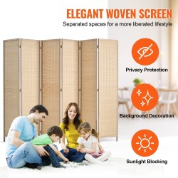 6-paneelinen tilanjakaja paulownia-puurungolla ja käsin punotuilla bambuliuskoilla taitettava