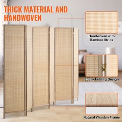 6-paneelinen tilanjakaja paulownia-puurungolla ja käsin punotuilla bambuliuskoilla taitettava