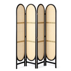 4 paneelinen taittuva huoneenjakaja käsin punottu rottinki paulownia puurunko musta ruskea