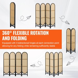 4-paneelinen taittuva huoneenjakaja käsin punottu rottinki paulownia-puurunko musta ruskea