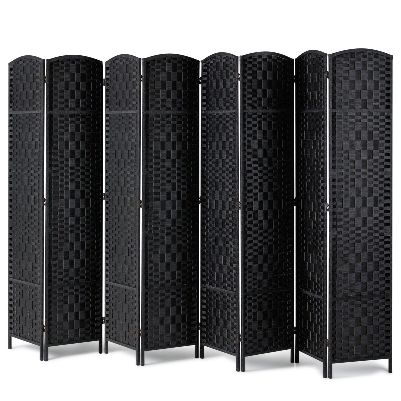 Huoneenjakaja 8 paneelia taitettava paulownia-puinen runko paperirotting-pinta musta