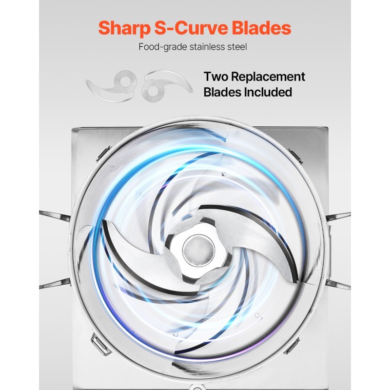 Monitoimileikkuri 15 L ruostumaton teräs 1400W S-muotoiset terät vihanneksille