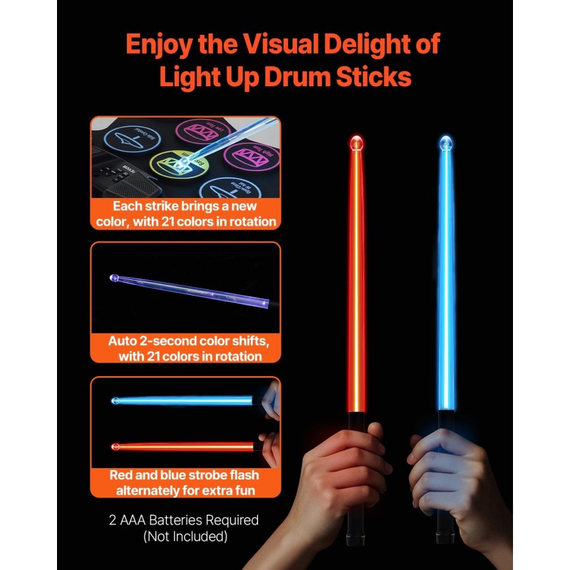 Sähköinen silikoninen rumpusetti 9 rumpualuetta 2 jalkapoljinta ladattava akku