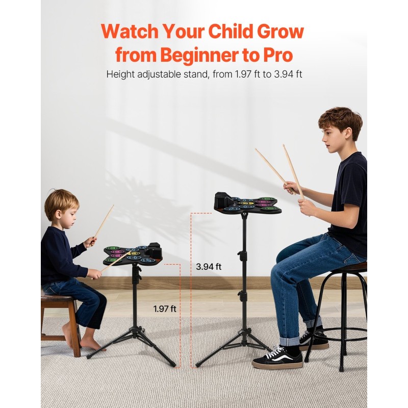 Sähköinen silikoninen rumpusetti 9 rumpualuetta 2 jalkapoljinta ladattava akku