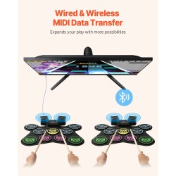 Sähköinen silikoninen rumpusetti 9 rumpualuetta 2 jalkapoljinta ladattava akku