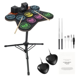 Sähköinen silikoninen rumpusetti 9 rumpualuetta 2 jalkapoljinta ladattava akku