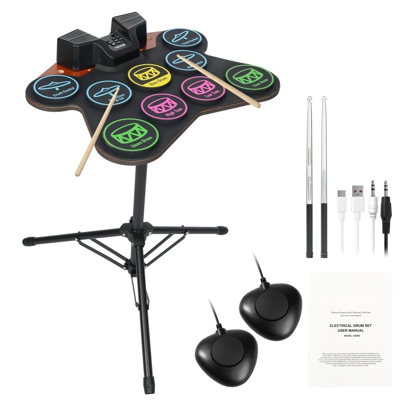 Sähköinen silikoninen rumpusetti 9 rumpualuetta 2 jalkapoljinta ladattava akku