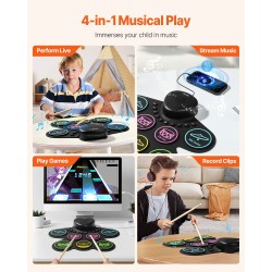 Sähköinen rumpusetti 7 padia 2 jalkapoljinta silikonipintainen ladattavalla akulla