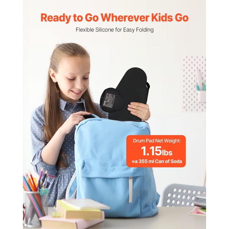 Sähköinen rumpusetti 7 padia 2 jalkapoljinta silikonipintainen ladattavalla akulla