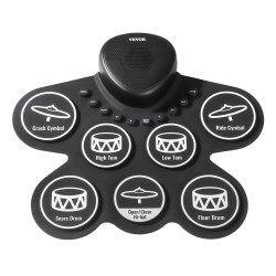 Rullattava sähkörumpumatto seitsemän rumpualuetta silikonipinnat kaksi jalkapedaalia ladattava akku