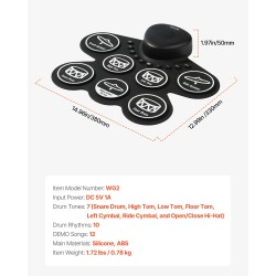 Rullattava sähkörumpumatto seitsemän rumpualuetta silikonipinnat kaksi jalkapedaalia ladattava akku