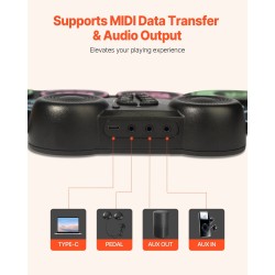 Sähköinen silikonirumpumatto 9-alueinen 2 jalkapoljinta ladattava akku MIDI-liitäntä kuulokeliitäntä