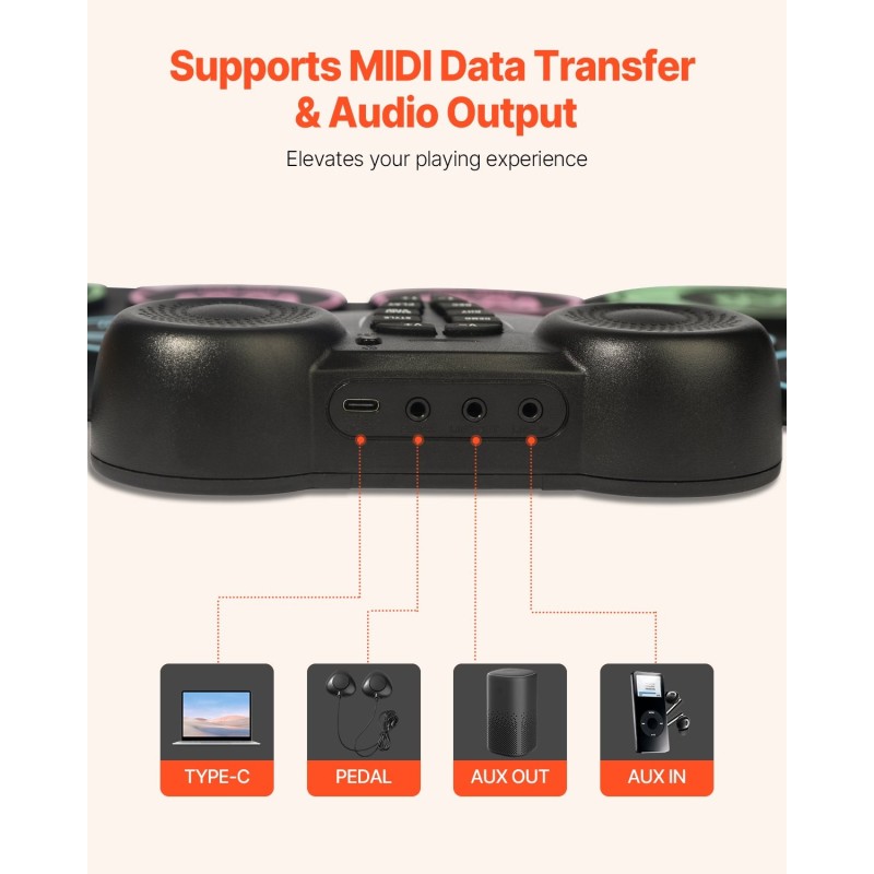 Sähköinen silikonirumpumatto 9-alueinen 2 jalkapoljinta ladattava akku MIDI-liitäntä kuulokeliitäntä