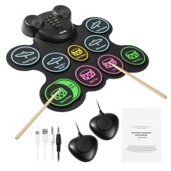 Sähköinen silikonirumpumatto 9-alueinen 2 jalkapoljinta ladattava akku MIDI-liitäntä kuulokeliitäntä