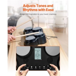 Sähköinen pöytärumpusetti 4 dynaamista padia 163 rumpusoundia stereokaiuttimilla kuulokeliitännällä