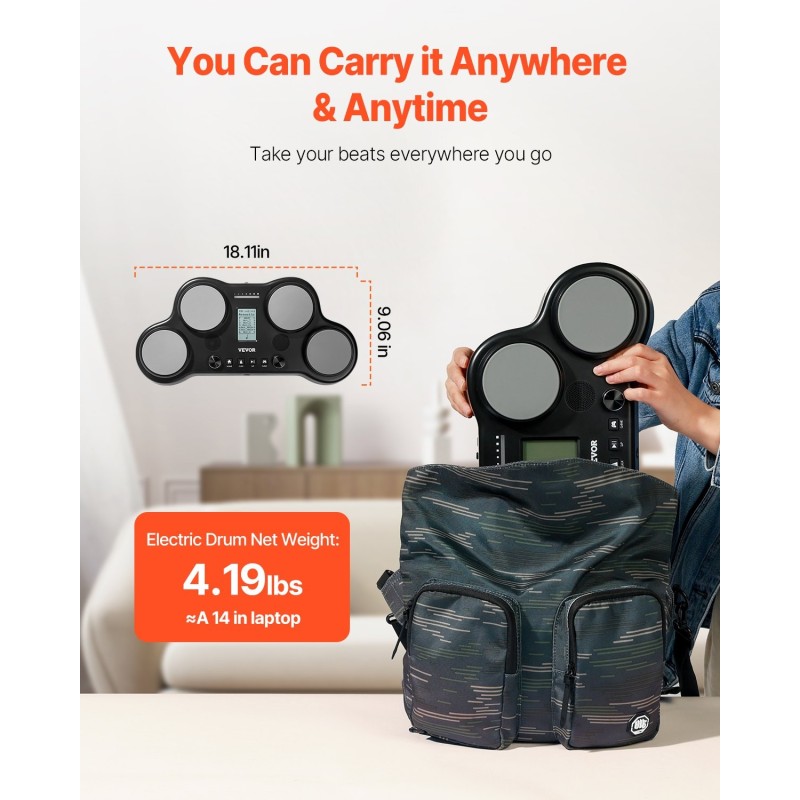 Sähköinen pöytärumpusetti 4 dynaamista padia 163 rumpusoundia stereokaiuttimilla kuulokeliitännällä