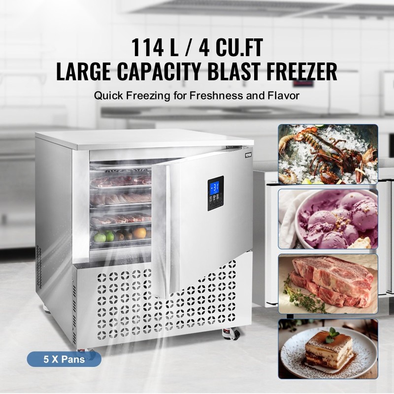 Ammattikäyttöinen pikalämpötilapakastin 114 L 5 GN-kokoista allasta SUS304 pyörillä