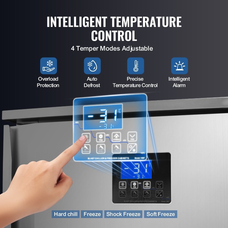 Ammattikäyttöinen pikalämpötilapakastin 114 L 5 GN-kokoista allasta SUS304 pyörillä