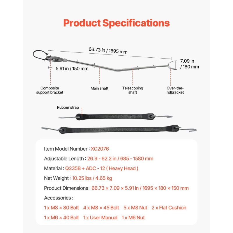 Peräpeilin tuki galvanoitu metallirunko säädettävä 685–1580 mm alle 150 HP
