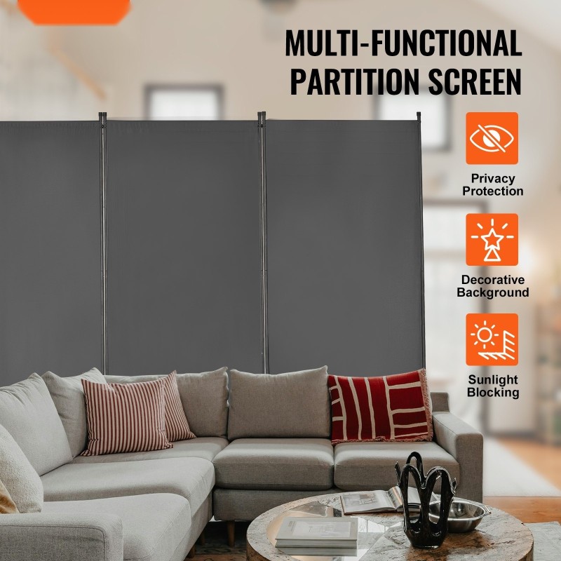 Tilanjakaja 3-paneelinen rautarunkoinen Oxford-kangas 2600x1840 mm harmaa