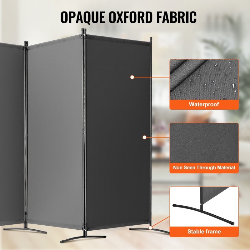 Tilanjakaja 3-paneelinen rautarunkoinen Oxford-kangas 2600x1840 mm harmaa