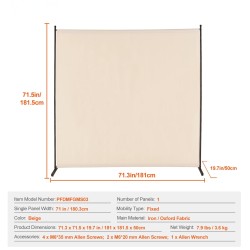 Huoneenjakaja yksipaneelinen vapaasti seisova rautarunko Oxford-kangas 1810x1815x500 mm beige