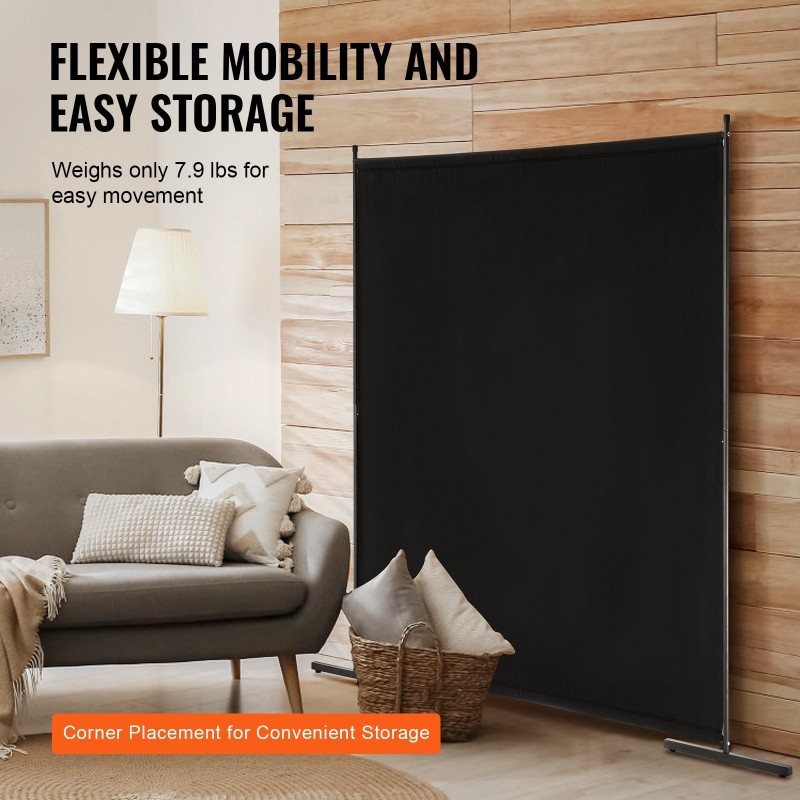 Huoneenjakaja yksiosainen 180 cm leveä musta oksford kangas rautarunko