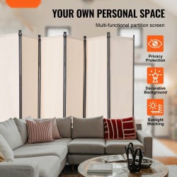 Tilanjakaja 6-paneelinen Oxford-kangas rautarungolla taitettava beige liikuteltava jalustalla