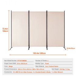 Tilanjakaja rautarunko Oxford-kangas 3 paneelia 2600 x 1840 mm beige