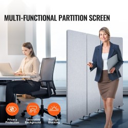 Huoneenjakaja 3-paneelinen PET-äänieristyskangas vaaleanharmaa taittuva 1840 mm