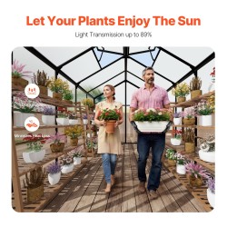 Polykarbonaattikasvihuone alumiinirunkoinen 8 x 10 jalkaa PC-paneelit suuret ovet 2 kattoluukkua