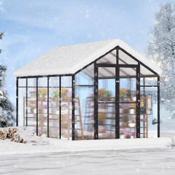 Polykarbonaattikasvihuone alumiinirunkoinen 8 x 10 jalkaa PC-paneelit suuret ovet 2 kattoluukkua