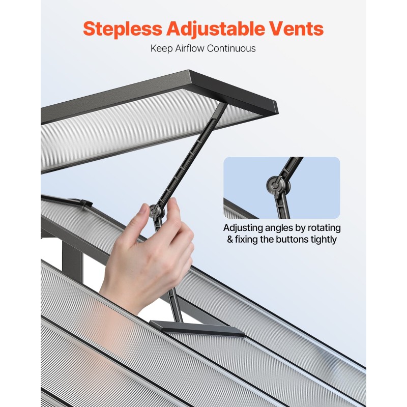 Kasvihuone polykarbonaattinen alumiinirunkoinen 236 x 346 cm avautuva ovi 2 tuuletusikkunaa ulkokäyttöön