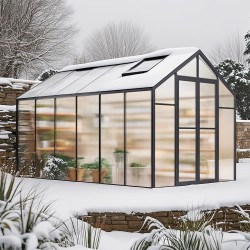 Kasvihuone polykarbonaattinen alumiinirunkoinen 236 x 346 cm avautuva ovi 2 tuuletusikkunaa ulkokäyttöön