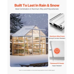 Polykarbonaattikasvihuone alumiinirunkoinen 184 x 126 x 193 cm liukuovella kolmiporttisella kattoluukulla