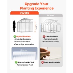 Polykarbonaattikasvihuone alumiinirunkoinen 184 x 126 x 193 cm liukuovella kolmiporttisella kattoluukulla