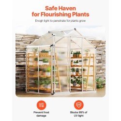 Polykarbonaattikasvihuone alumiinirunkoinen 184 x 126 x 193 cm liukuovella kolmiporttisella kattoluukulla