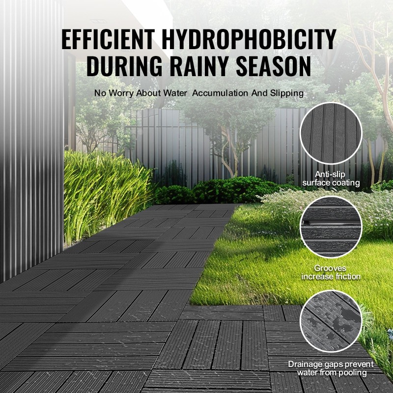 Napsautettavat terassilaatat PP-muoviset 36 kpl 300 x 300 mm tummanharmaa ulkokäyttöön