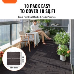 Terassilaatat muoviset toisiinsa lukittuvat 300x300 mm 10 kpl tummanruskea ulkokäyttöön