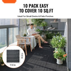 Lukittavat PP-muoviset terassilaatat 300 x 300 mm 10 kpl tummanharmaa puukuosi ulkokäyttöön