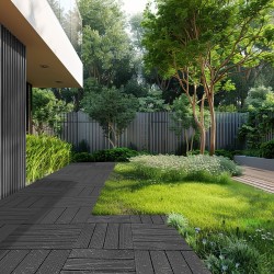 Lukittavat PP-muoviset terassilaatat 300 x 300 mm 10 kpl tummanharmaa puukuosi ulkokäyttöön