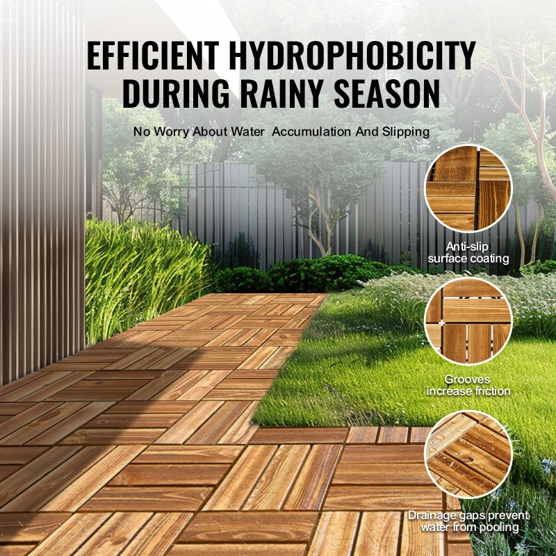 Lukittuvat terassilaatat mäntypintaiset 300 x 300 mm 27 kpl PP-ritiläpohjalla vesitiiviit