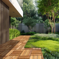 Lukittuvat terassilaatat mäntypintaiset 300 x 300 mm 27 kpl PP-ritiläpohjalla vesitiiviit