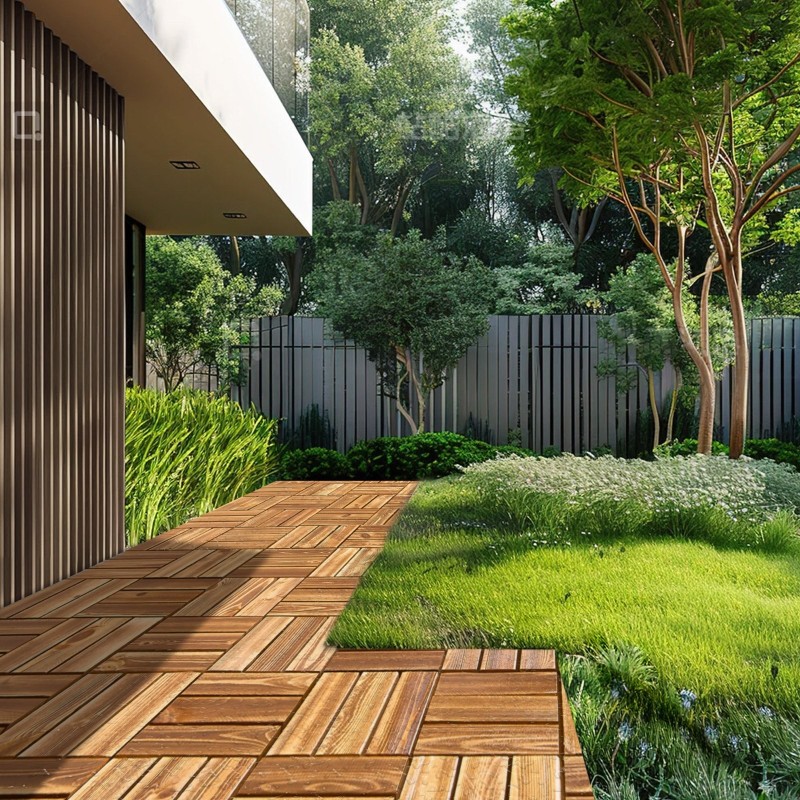 Lukittuvat terassilaatat mäntypintaiset 300 x 300 mm 27 kpl PP-ritiläpohjalla vesitiiviit