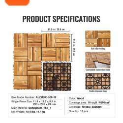 Lukittuvat terassilaatat kamferimänty PP-pohja 300x300 mm 10 kpl ulko- ja sisäkäyttöön