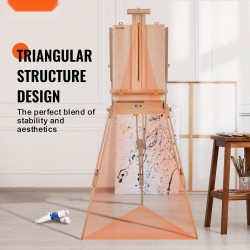 Taitettava pyökkipuinen maalausteline 34 tuuman kankaille luonnoslaatikolla korkeus ja kulmasäädöllä